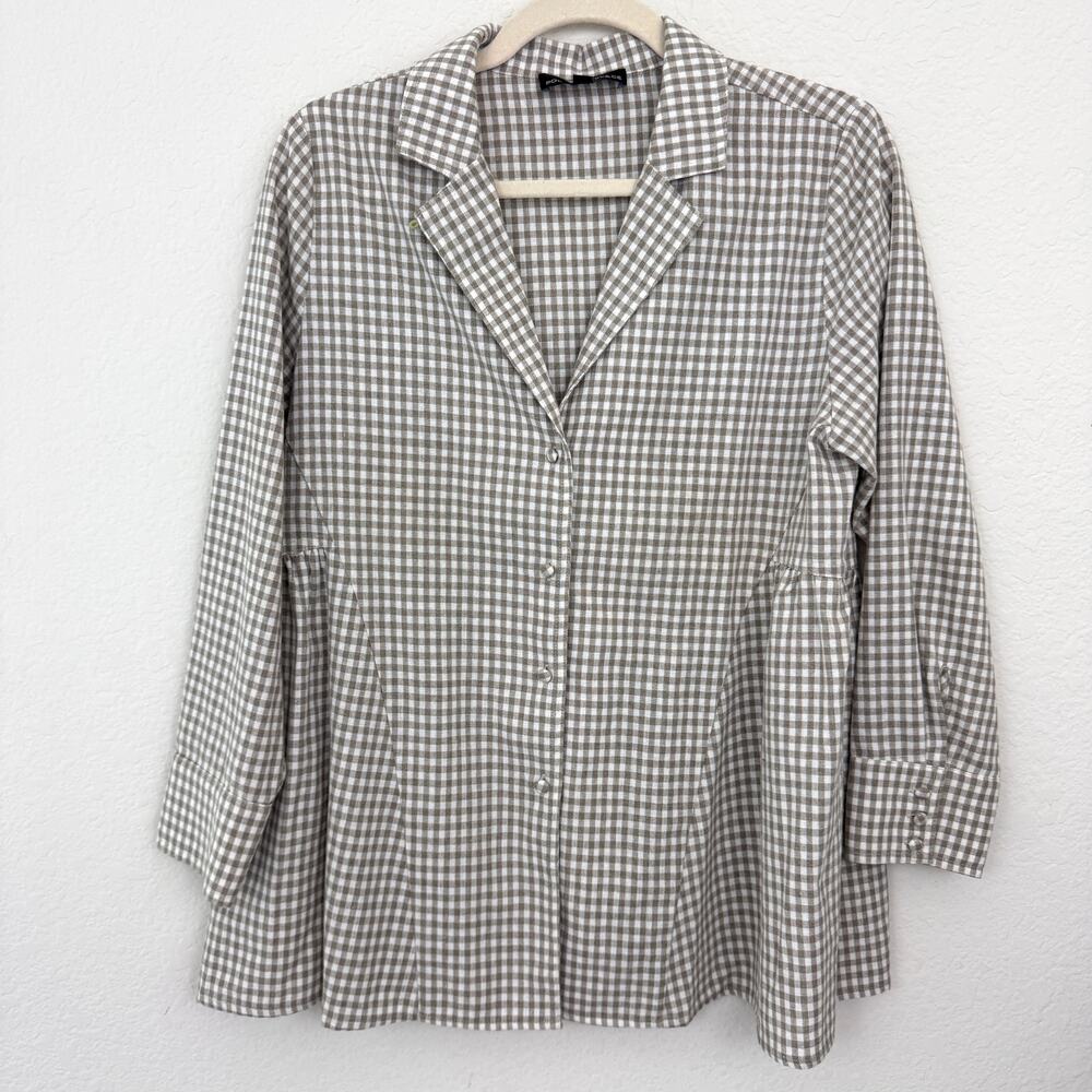 Tuckernuck Pomander Place Women Button Top Blouse Sz S Gingham Check Linen Blend